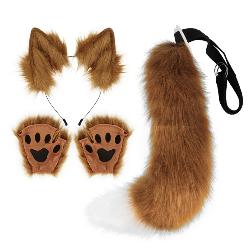 Fox Costume Set Fox Ears Headband Tail Fox Paw Gloves for Adult-Kids Halloween Christmas Animal Cosplay-Accessories Dropshipping