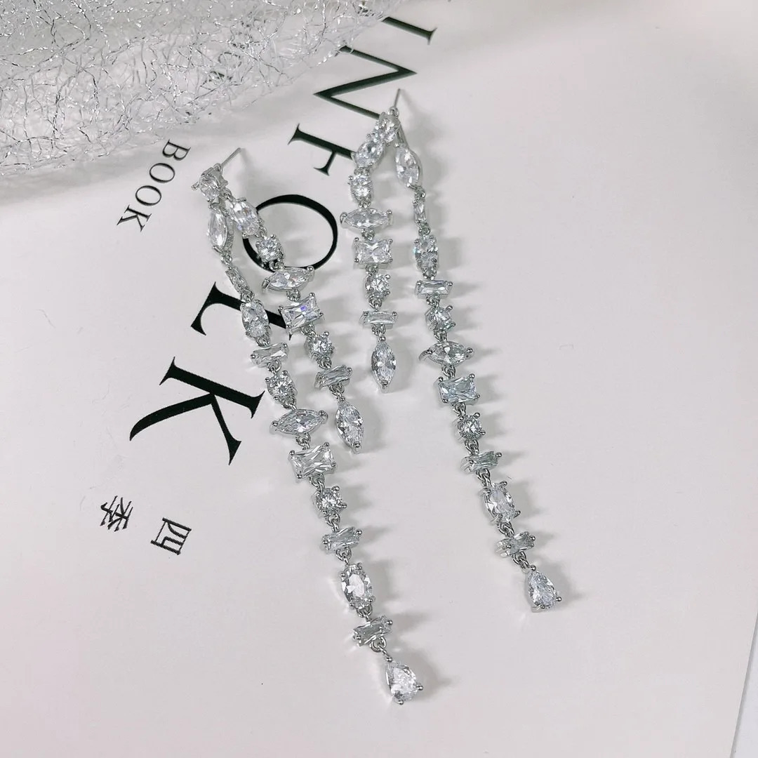 Christmas jewelry fashion long tassel cz girl earrings rainbow cz chain earrings Brincos Bijoux 241031