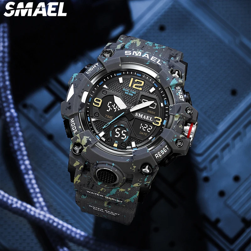 New Camouflage Military Watch Outdoor Sport Watches For Men Waterproof Chronograph Stopwatch Analog Digital Man Wristwatch 8008