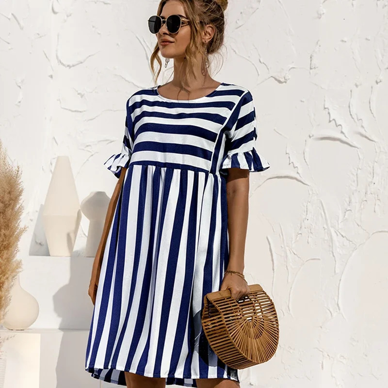 Women Summer Beach Dress Maternity Clothes Loose Striped Ruffles Sleeves Dresses Pregnancy Party Mini Sundress Vestidos 240326bj