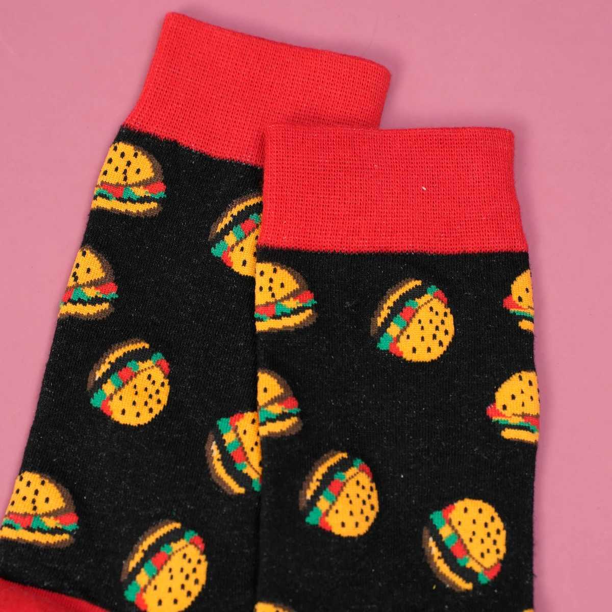 1 Pair Hamburger Printed Novelty Breathable Mid Tube Mens and Womens Suit In All Seasons For Daily LX241102