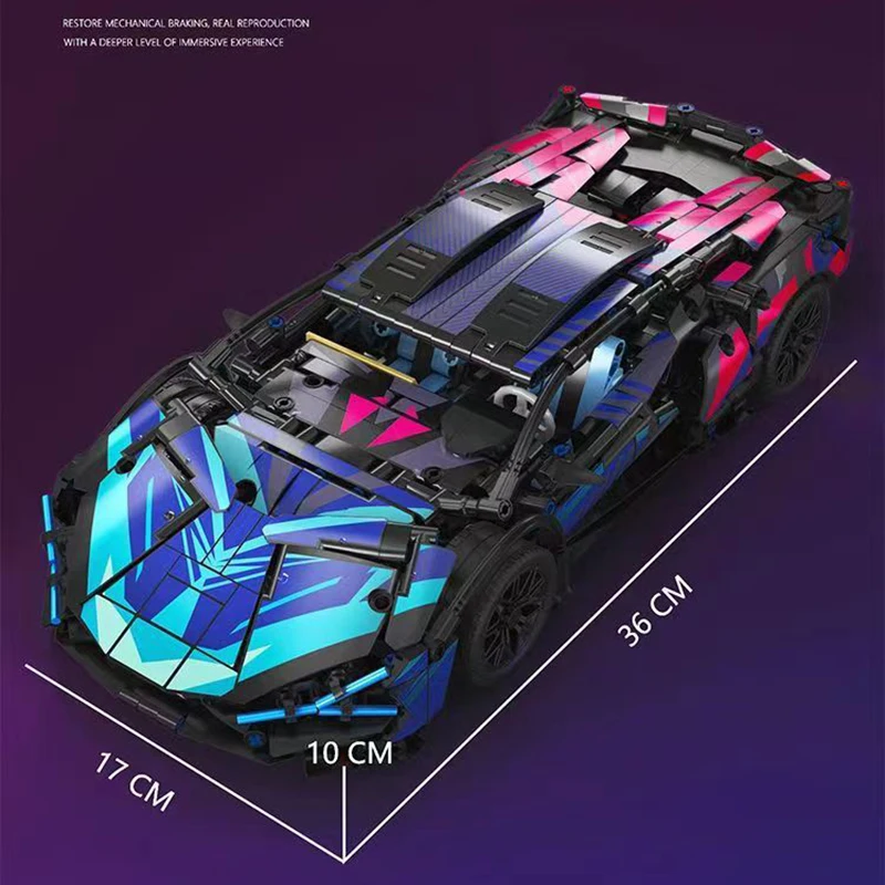1314PCS Black Purple Lamborghinised Sian Sport Car Building Blocks Assemble Racing Vehicle Bricks Toys Birthday Gift For Kid Boy