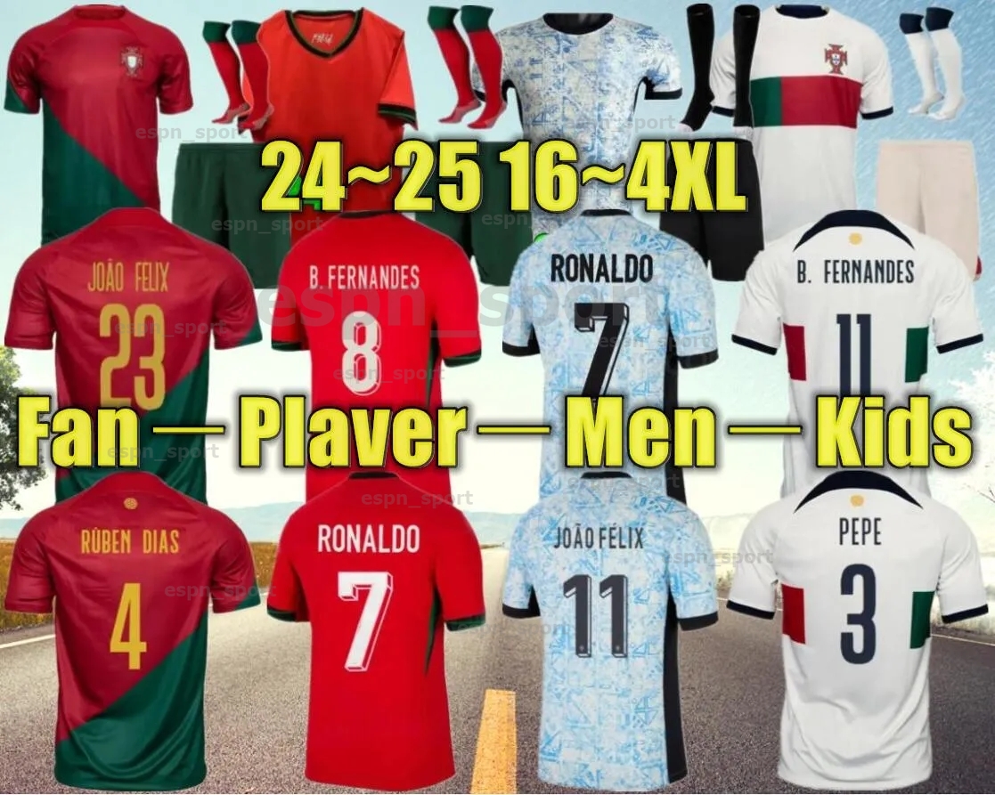 Portugal soccer jerseys 2024 2025 MEN SET KIDS KIT Player versoin PEPE JOAO FELIX football shirts B.FERNANDES BERNARDO R.SANCHES DIOGO J RONALDO 22 23 24 25 long sleeve