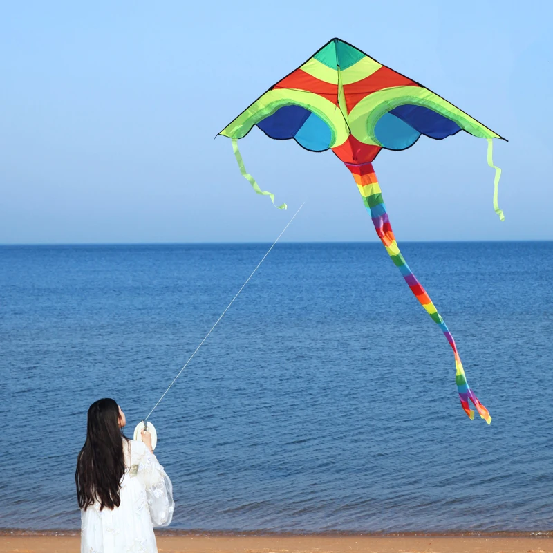 YongJian 1.5m Colorful Delta Kites With 10m Tail Outdoor Fun Sports Colorful Swallow Kite for kids and audlts Beach outdoor toys