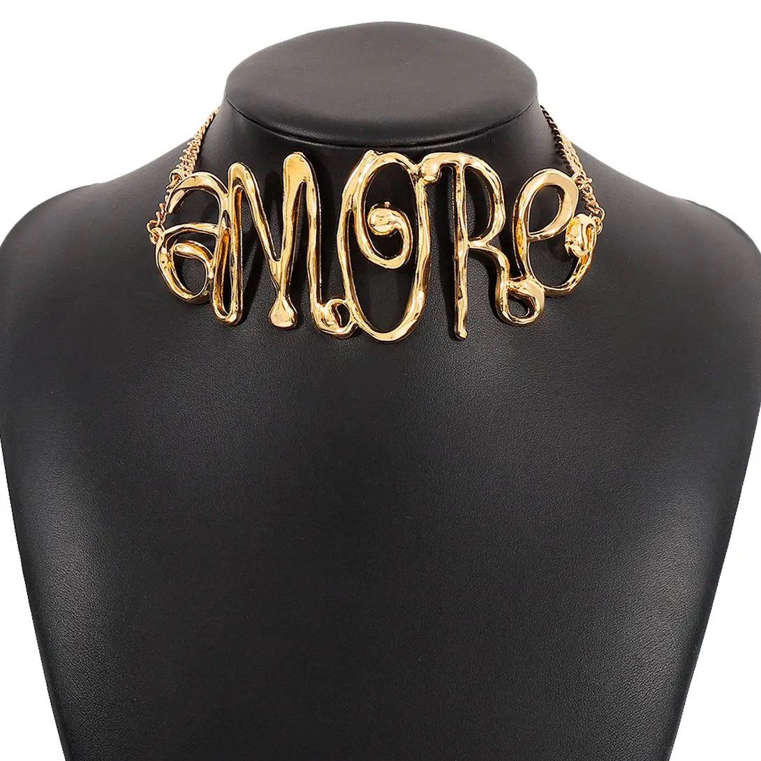 Exaggerated Hip Hop Letter Choker Necklace for Woman Party Jewelry