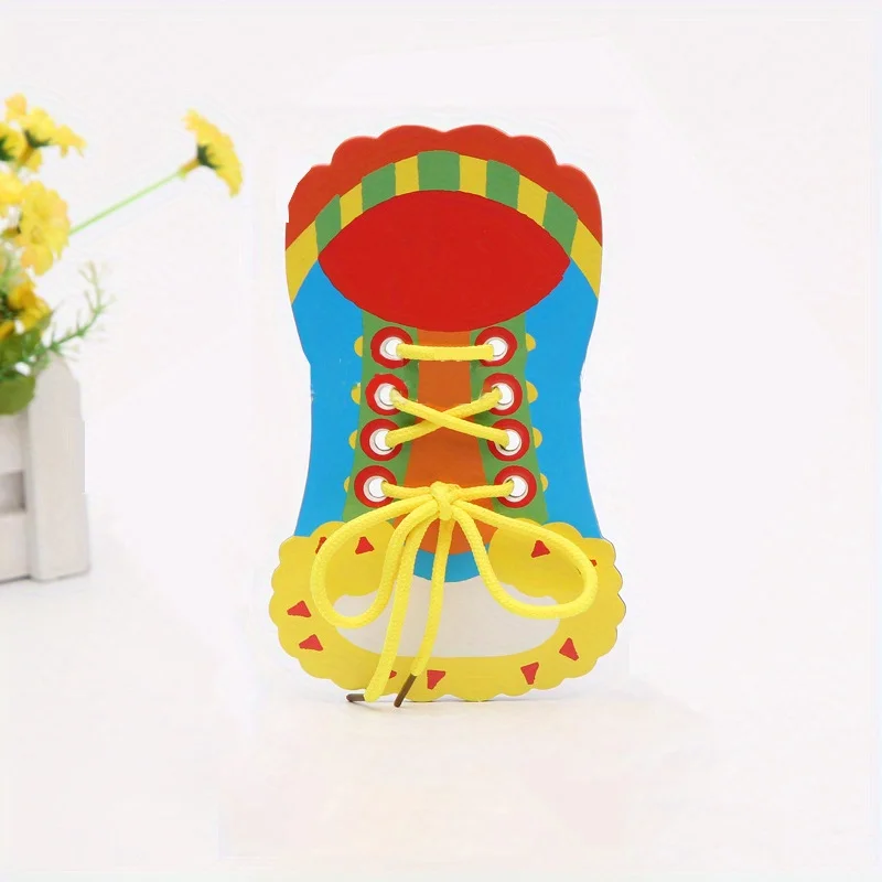 Early Educational Shoelace Threading Teaching Toys, Kindergarten Child Learn To Tie Shoelaces Bowknot Painting Puzzle Toy
