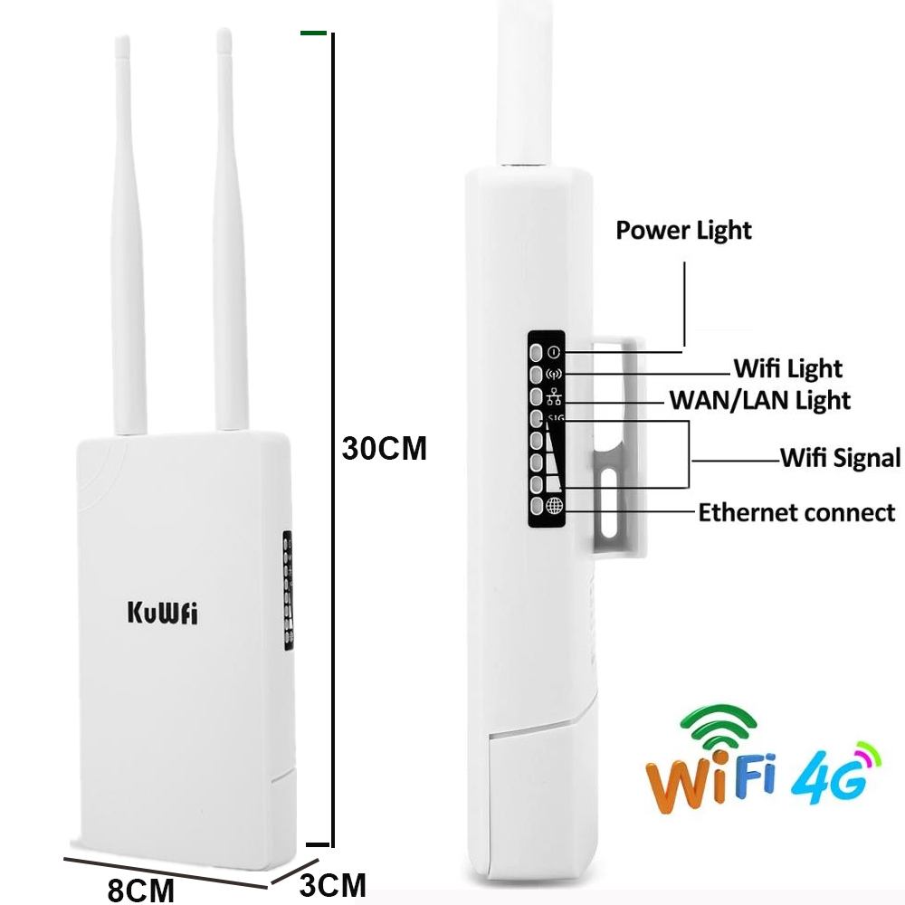 KuWFi Waterproof Outdoor 4G WiFi Router 150Mbps CAT4 LTE Routers 3G/4G SIM Card Router Modem for IP Camera/Outside WiFi Coverage