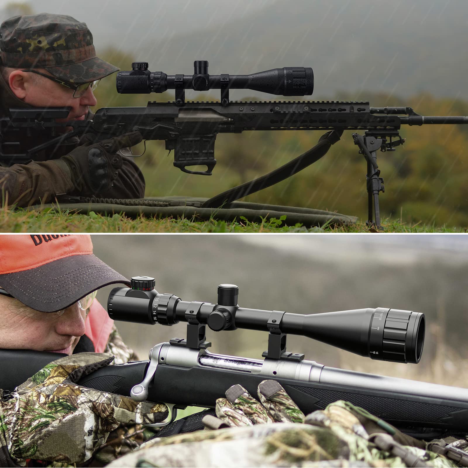 Rifle Scope 6-24x50 AOE Green Film Multi-coated Lens Red and Green Illuminated with Free 20MM Mount Hunting AO adjustmen