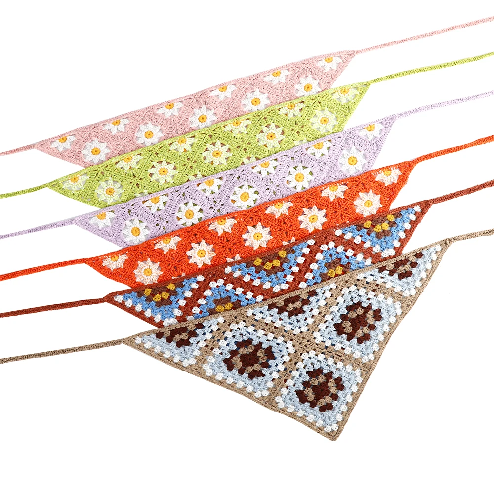 Crochet Flower Hair Scarf Headband Bandana Hairband for Women Daisy Knitting Triangle Scarf Turban Headbands Hair Accessories
