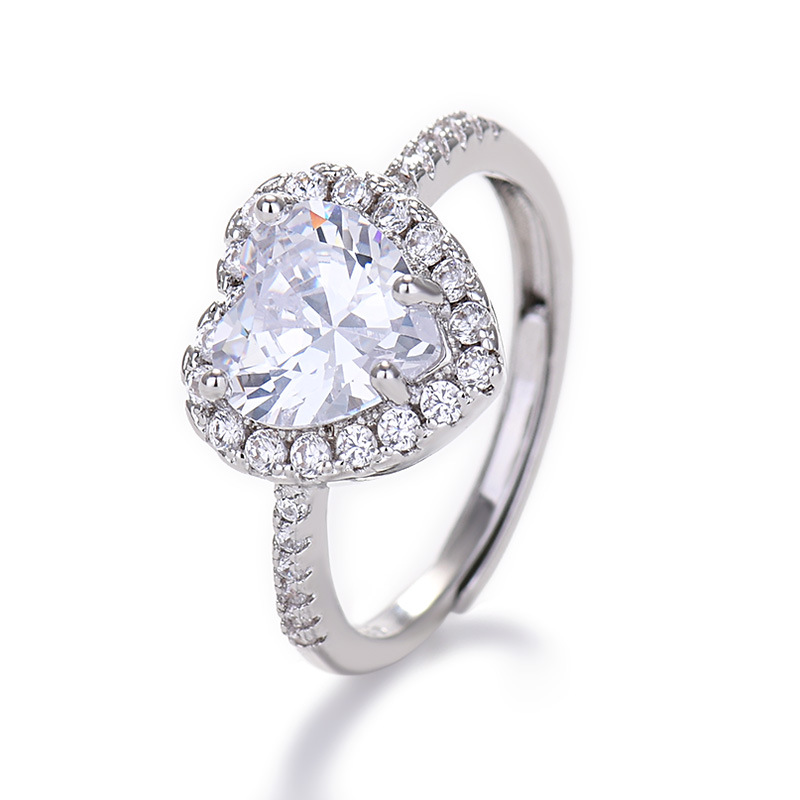 Solitaire Ring Women's 925 Sterling Silver Heart Ring Love Shape Diamond Ring 8mm Crystal Platinum Wedding Ring Luxury Jewelry size 5-12