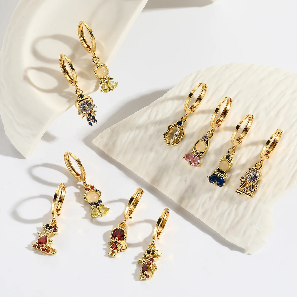 30 Styles Good Quality Fairy Tales Cubic Zirconia Dangle Earrings for Women Girls Gold Color Plated Huggies Jewelry