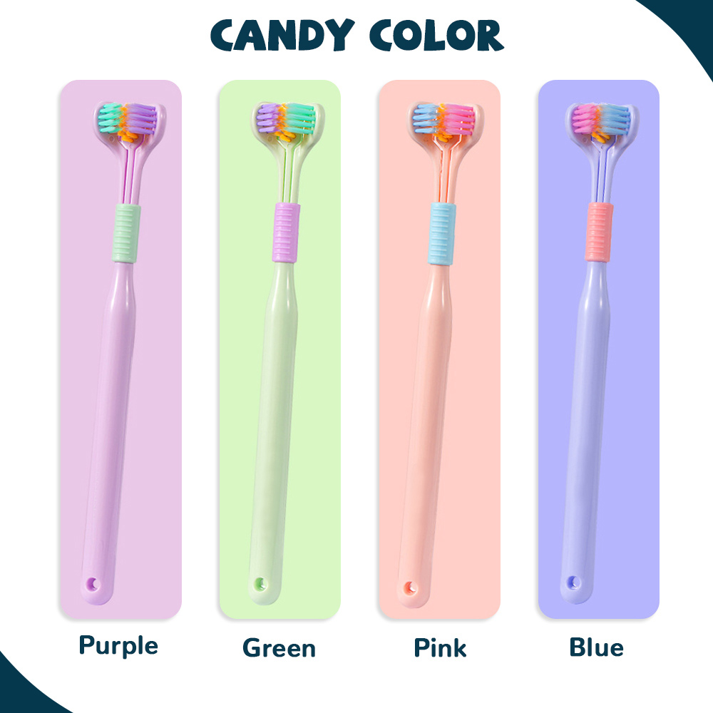3D Stereo Three-Sided Toothbrush PBT Ultra Fine Soft Hair Adult Toothbrushes Tongue Scraper 360° Cleaning Oral Care Teeth Brush