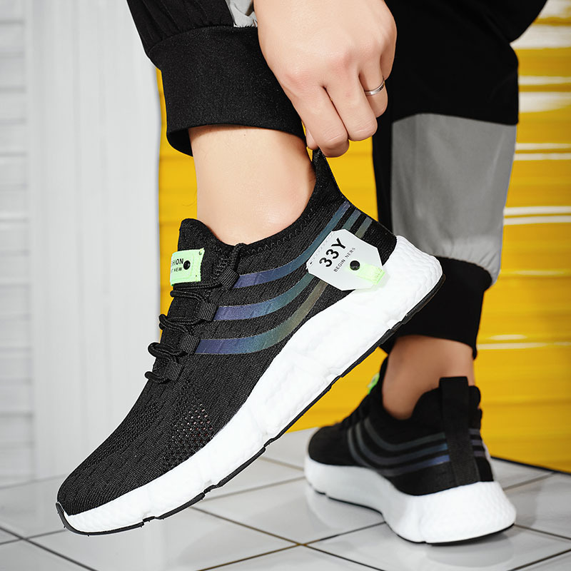 Men Light Shock-absorption Sports Casual Sneakers White Outdoor Breathable Mesh Black Running Jogging Shoes 66c67