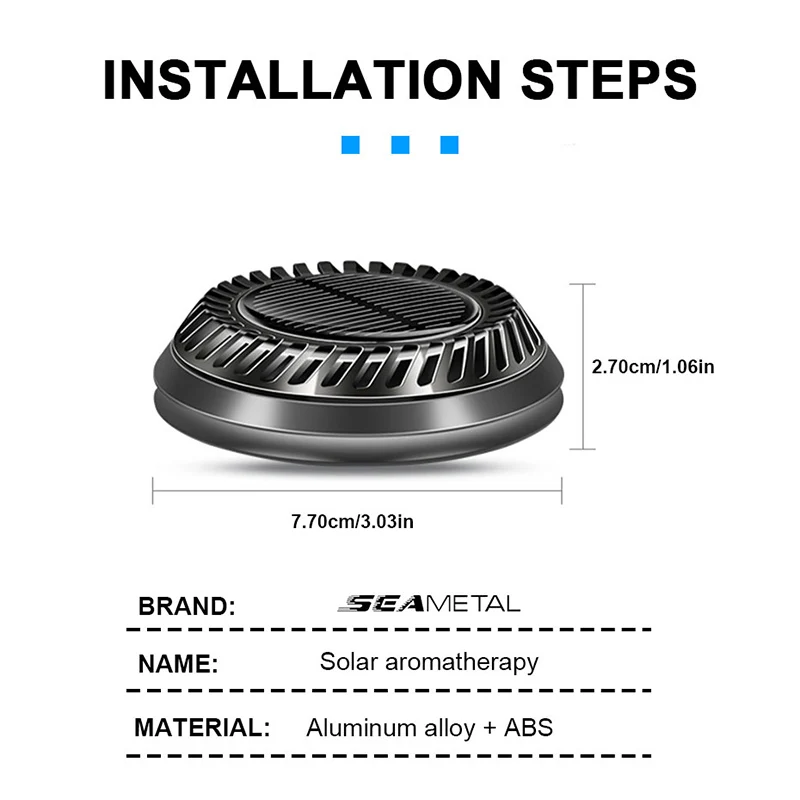 SEAMETAL Solar Air Freshener for Car Auto-Rotating Essential Oil Diffuser Dashboard Perfume Car Interior Accessories Remove Odor