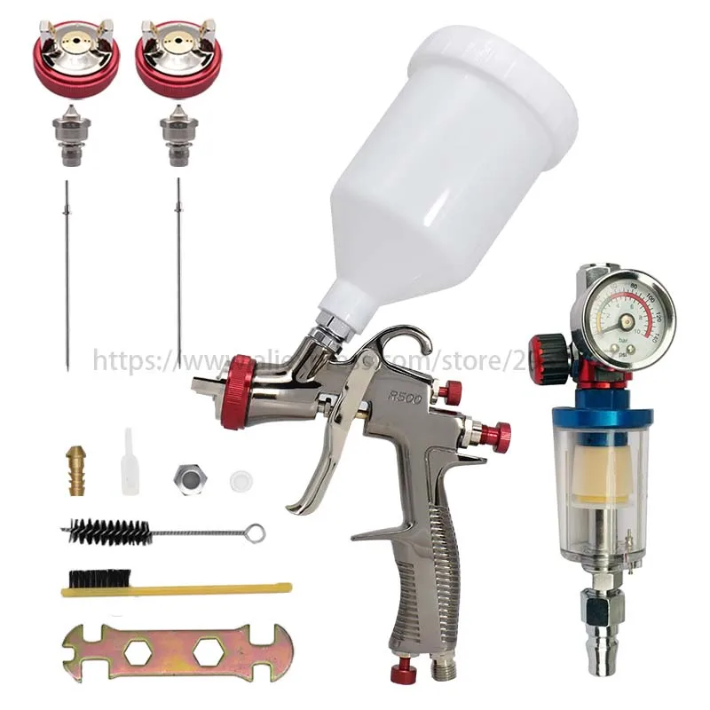 1.3/1.5/1.7/2.0mm Nozzle R500 LP Spray Gun 600cc Paint Airbrush And Air Regulator Gauge Water Oil Separator Filter