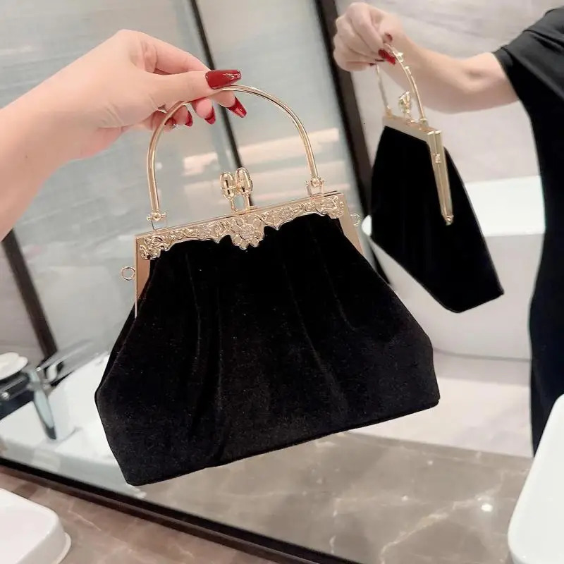 Mysterious Black Velvet Womens Evening Bag Handbag Party Banquet Bag Womens Wedding Wallet Bag Womens Handbag 241031