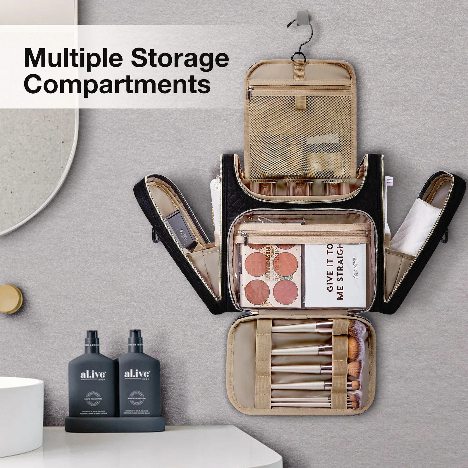 Bagsmart Womens Makeup Bag Waterproof Large Capacity Makeup Bag Essential for Makeup Travel Organizers 241031