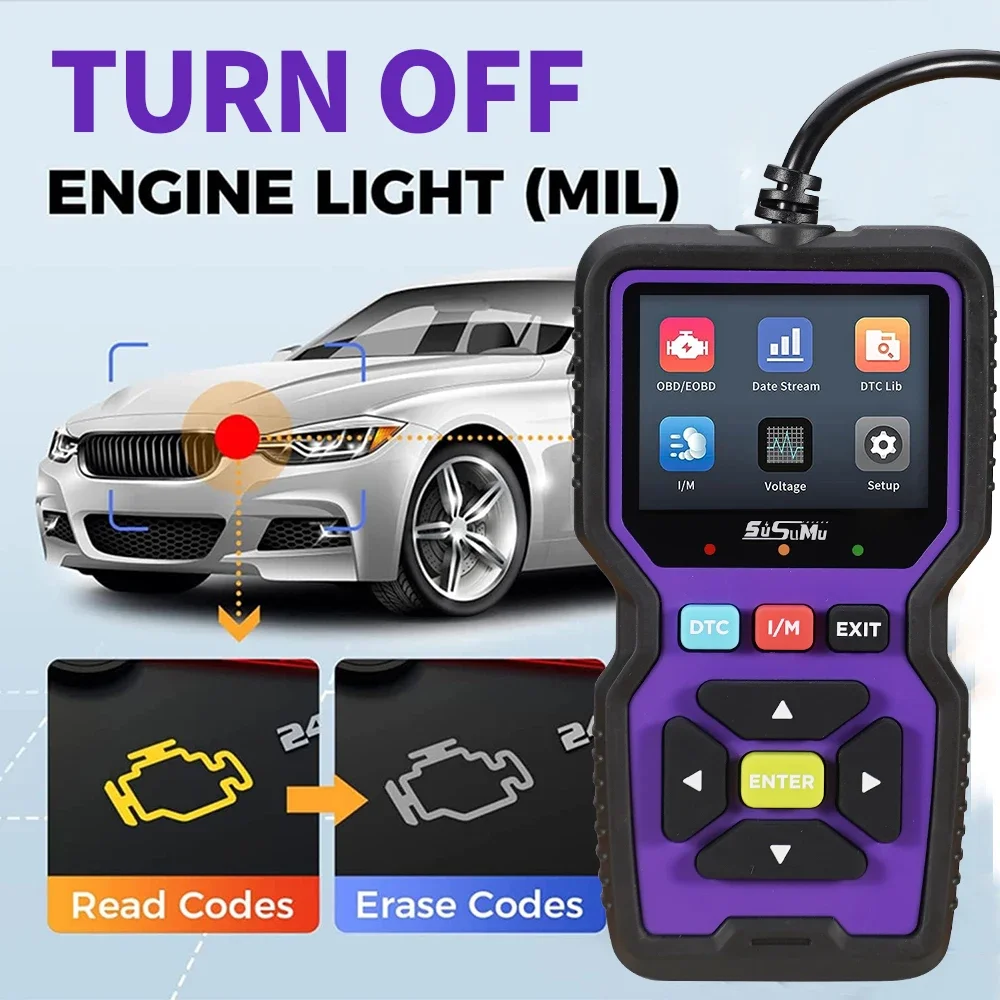 OBD2 Scanner Diagnostic Tool Live Data Professional Mechanic OBDII Code Reader Check Engine Light Battery Voltage Test Analyzer