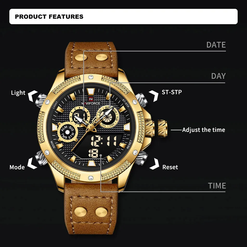 NAVIFORCE New Military Watch For Men Analog Digital Waterproof Quartz Wristwatch Sport Male LED Digital Clock Relogio Masculino