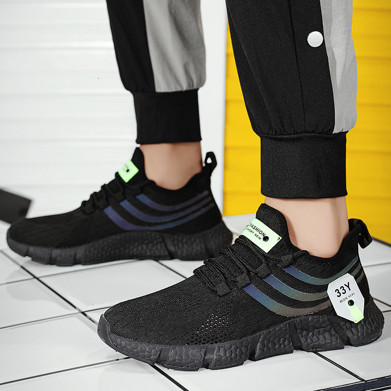 Men Light Shock-absorption Sports Casual Sneakers White Outdoor Breathable Mesh Black Running Jogging Shoes 66c67