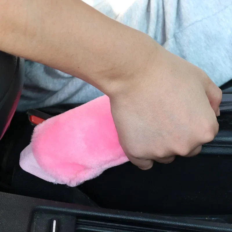 2Pcs Car Handbrake Grip Covers Knob Cover Handle Plush Sleeve Winter Soft Warm Hand Brake Interior Gear Shift Collars