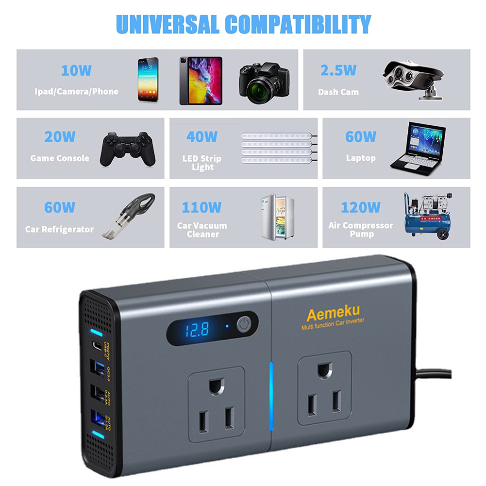 Auto Inverter DC 12V to AC 220V 110V Car Converter Type-C USB Fast Charging Charger EU US Socket Power Adapter