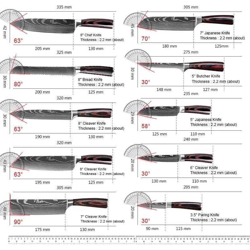 7CR17 Japanese Kitchen Knife Set Laser Damascus Pattern Chef Knife Sharp Santoku Chop and Slice Practical Knife Tool X241102