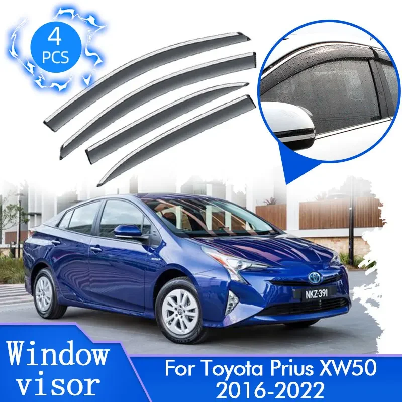 4x Sun Rain Window Visor For Toyota Prius XW50 2016~2022 Vent Car Side Deflector Awning Smoke Guard Cover Windshield Accessories