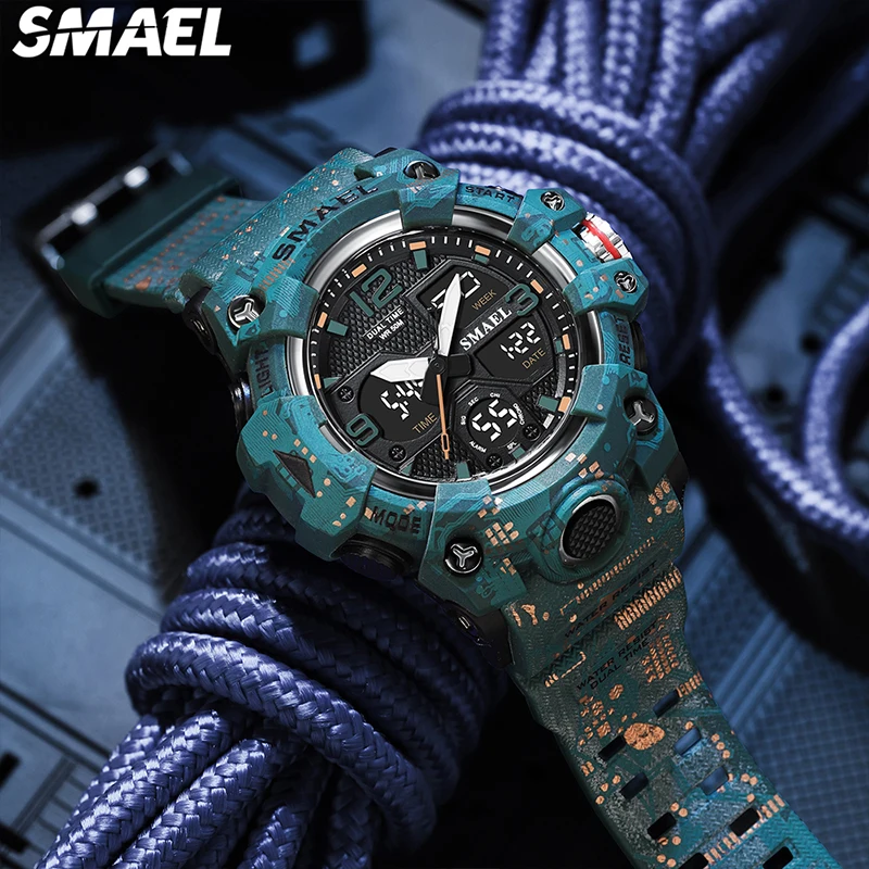 New Camouflage Military Watch Outdoor Sport Watches For Men Waterproof Chronograph Stopwatch Analog Digital Man Wristwatch 8008