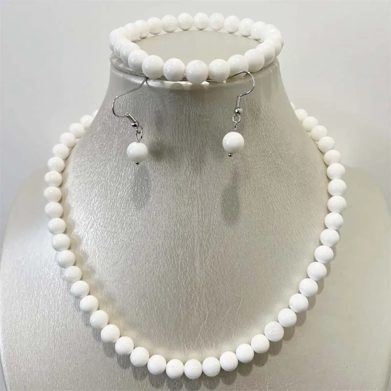 8MM white Tridacna pearl shell natural stone jewelry set bead necklace trend simple n party 241031
