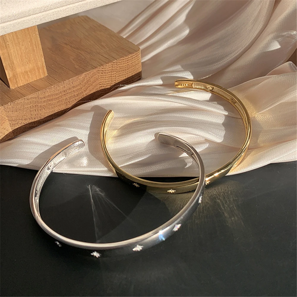Silver Cuff Bangles For Women Silver/ Gold Color Zirconia Star Open Charm Bangle & Bracelets Pulseira Femme Trendy Jewelry Gifts