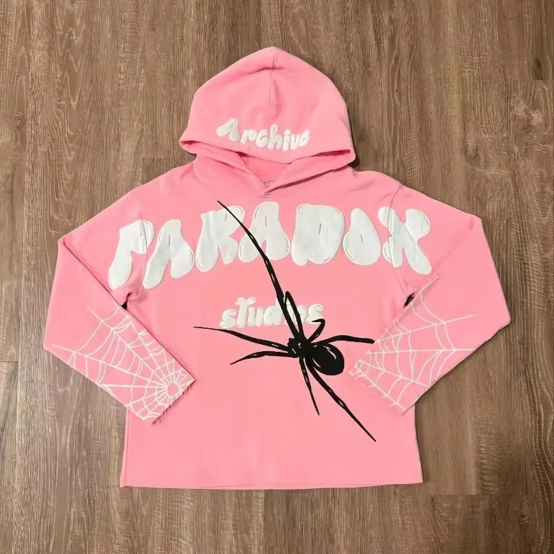 Y2k Street Fashion Hip Hop Rock Jacket Gothic Punk Retro Spider Web Printing Super Large Hoodie Mens Casual Zipper 241031