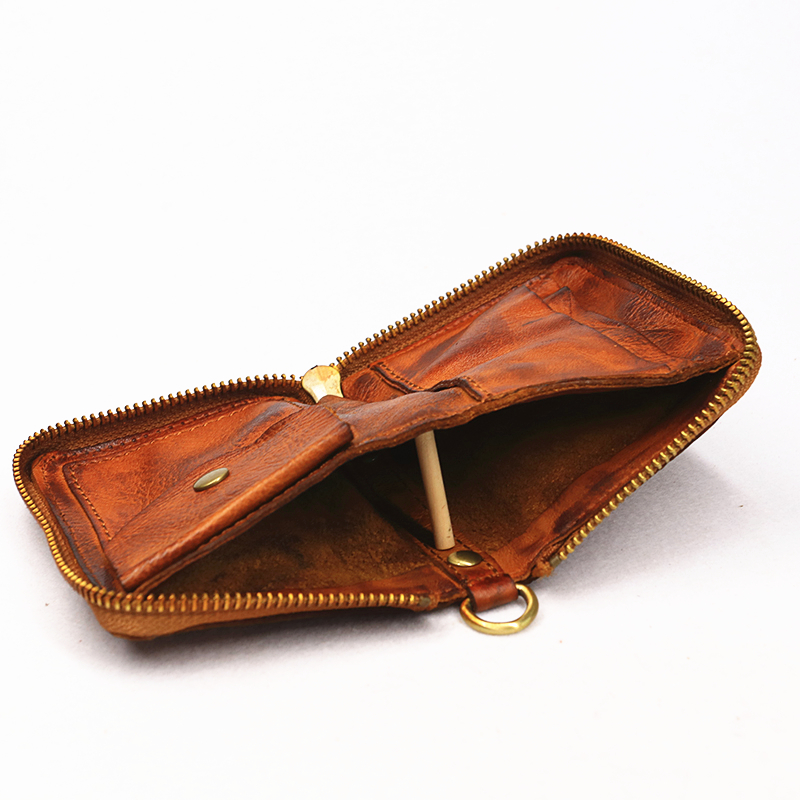 Genuine Leather Wallet For Women Men Vintage Handmade Short Small Bifold Zipper Men's Purse Credit Card Holder With Coin Pocket