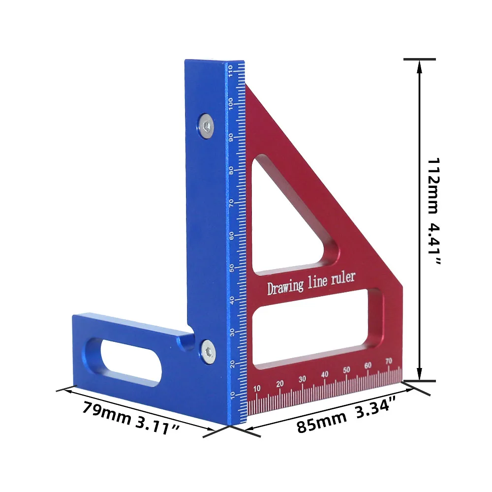 Woodworking Measuring Ruler 45/90 Degree Triangle Scriber Square Protractor Aluminum Alloy Measuring Tool for Engineer Carpenter