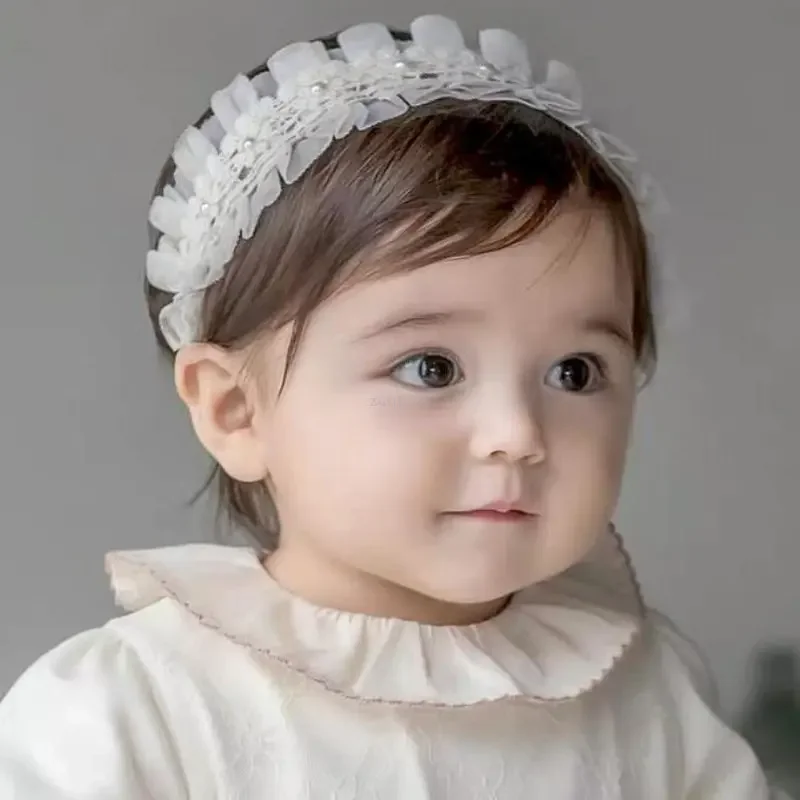 Kid White Lace Pearl Baby Headbands for Girl Cute Bowknot Hair Band Elastic Infant Turban Newborn Headwear Baby Hair Accessories