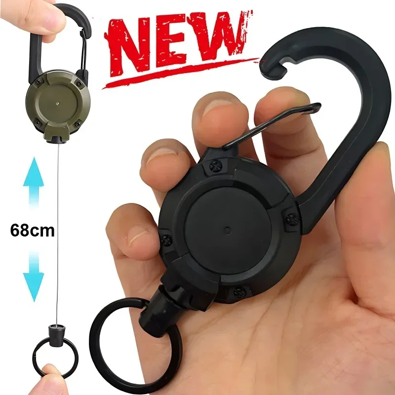Strong Steel Wire Rope Retractable Pull Reel Carabiner Key Chains Buckle Spring Key Holder Outdoor Sporty Keychain Multiple Tool