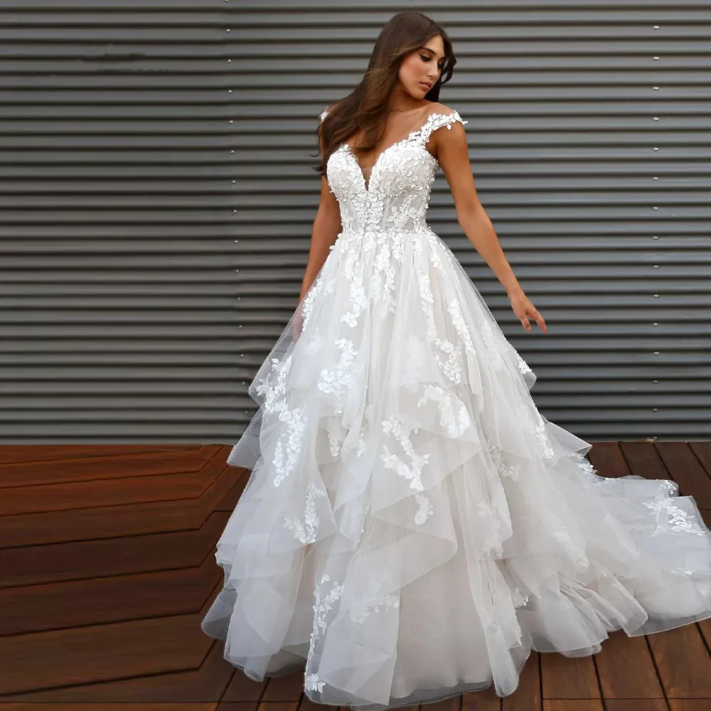 Luxury Classic Wedding Dresses For Brides 2024 layered Ruched Appliques Scoop Formal Personalised For Women Vestidos De Novia