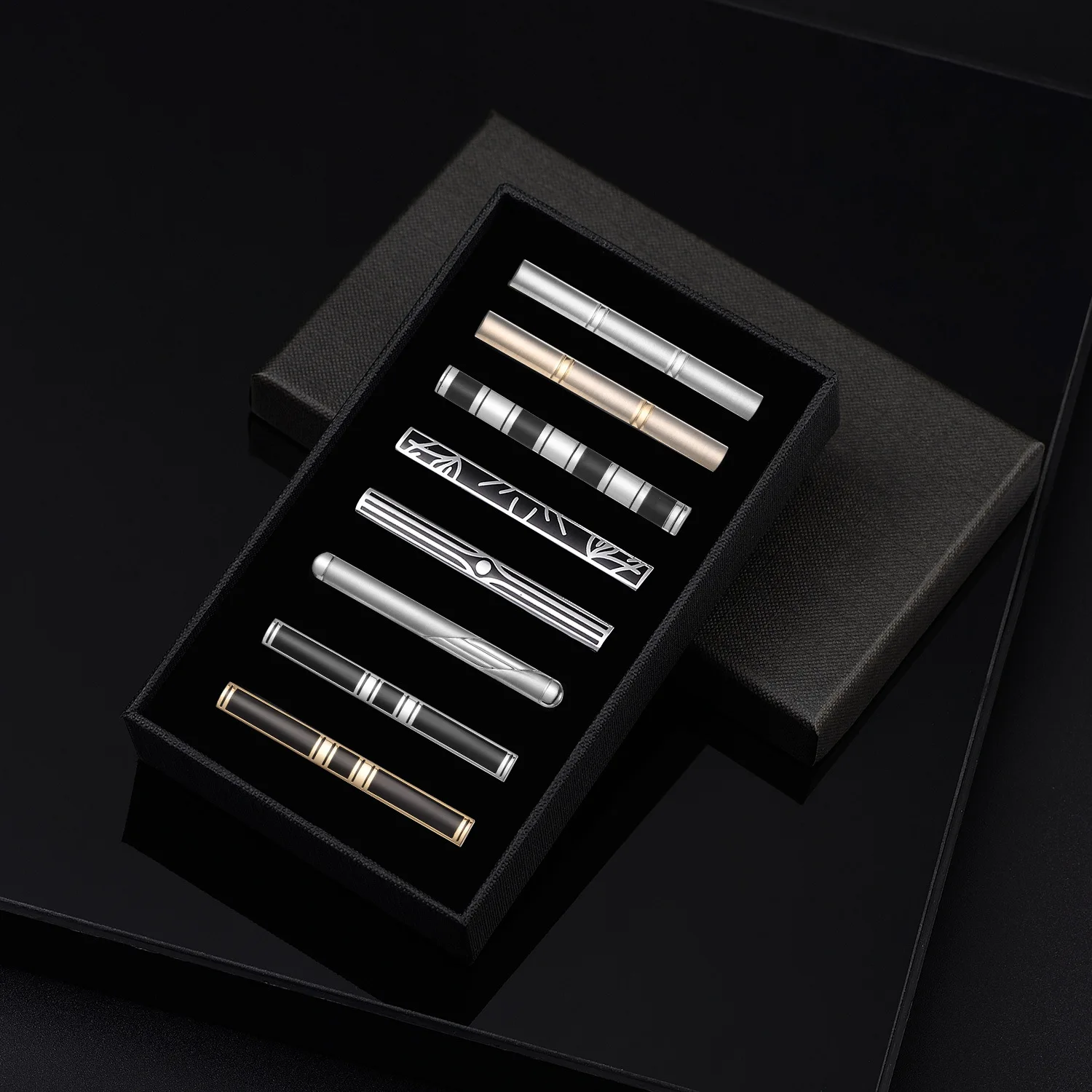 New Copper Metal Silver Color Tie Clip For Men Wedding Necktie Tie Clasp Clip With Gift Box Gentleman Ties Bar Crystal Tie Pin
