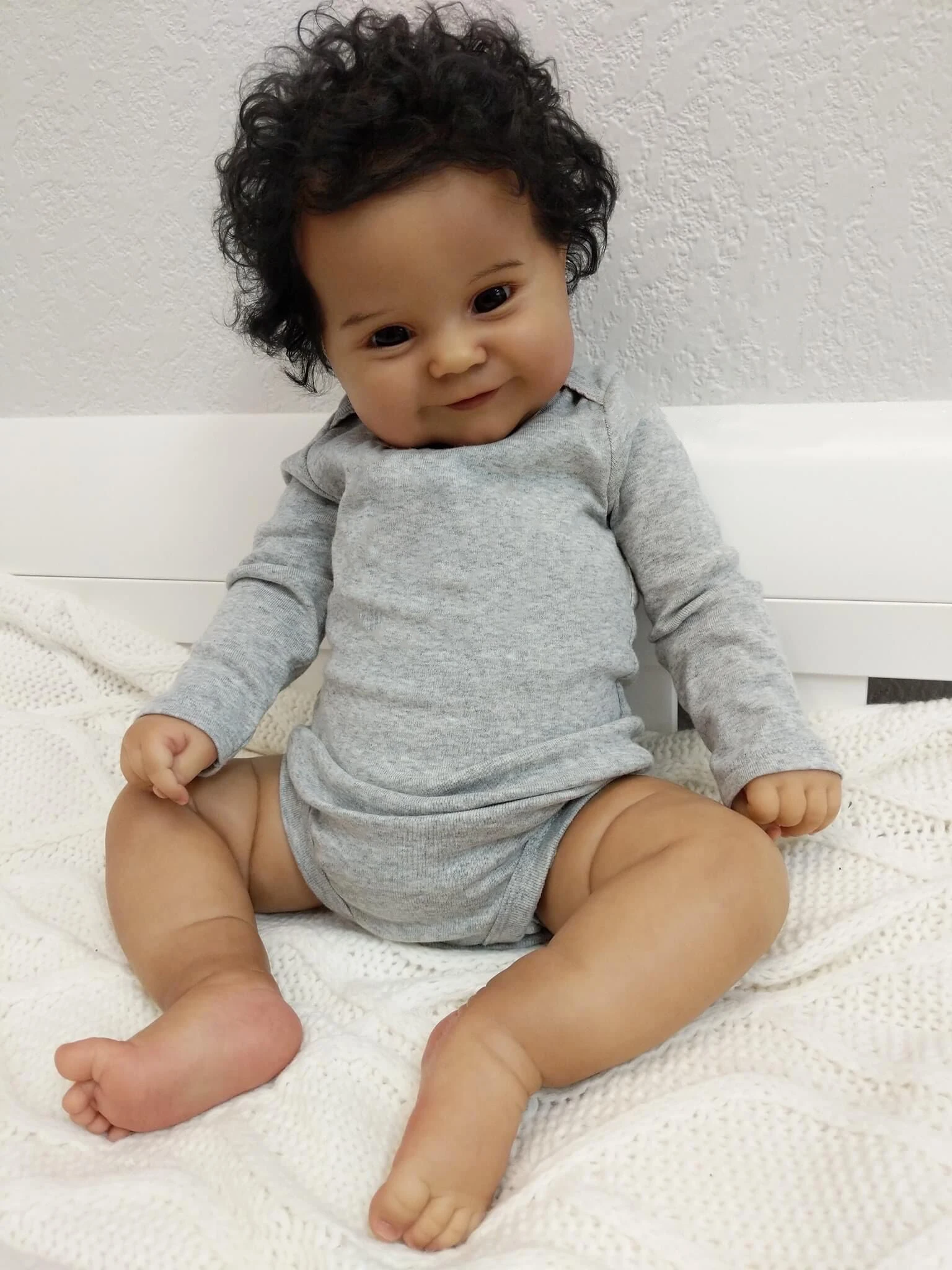 NPK 50CM Soft Body Flexible Reborn Baby Girl Maddie Black Skin African American Baby Handrooted Hair