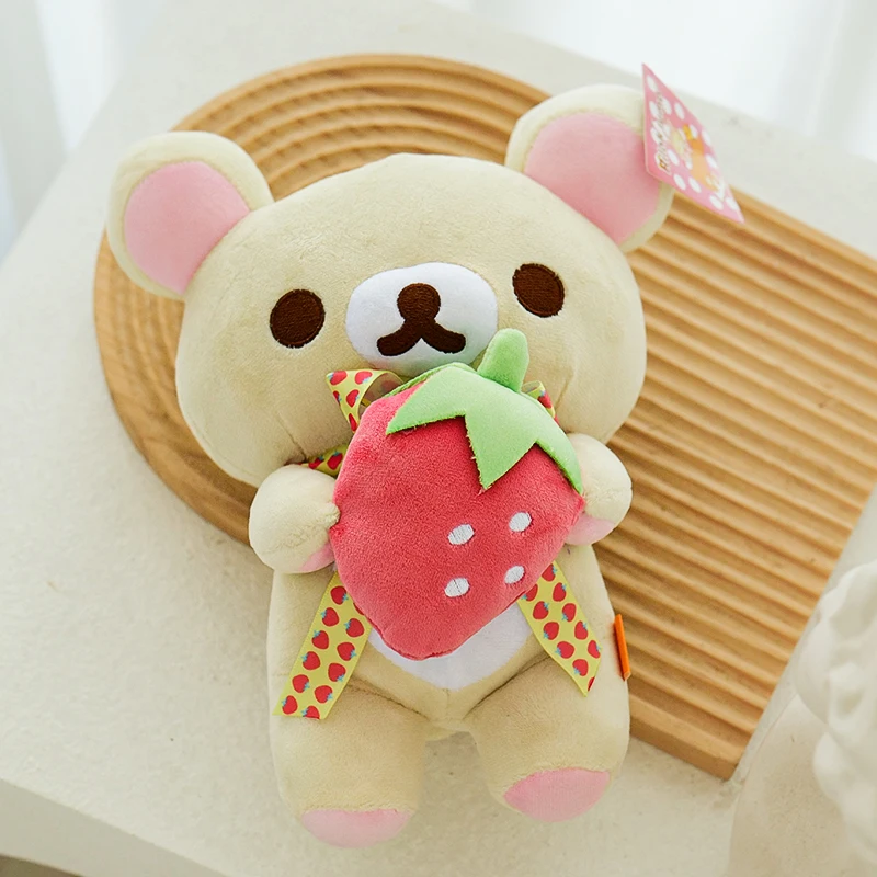 Rilakkuma Plush Lovely Animal Strawberry Teddy Bear Stuffed Doll Kuma Plushies Kawaii Room Deocr Toys Car Backrest Gift for Kids