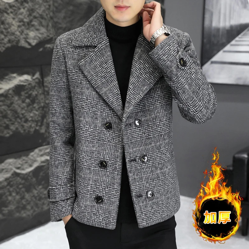 British style winter mens wool jacket double chest thick warm suit jacket casual business social trench coat M-4XL 241031