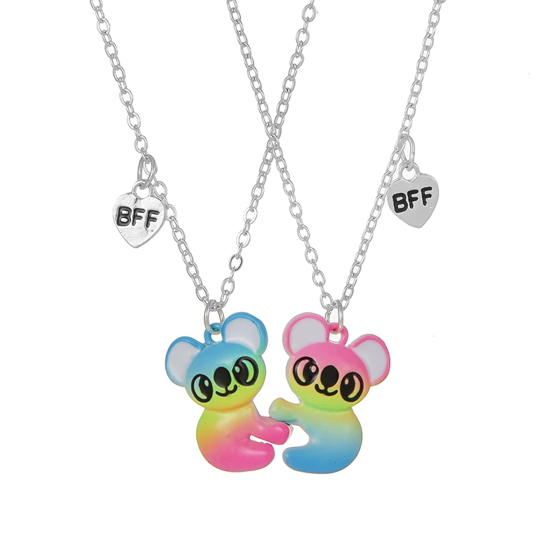 2Pcs/set Heart Shaped Cute Cat Unicorn Koala Bear Pendant Girl BFF Necklace for Kids Best Friend Sister Friendship Jewelry Gifts