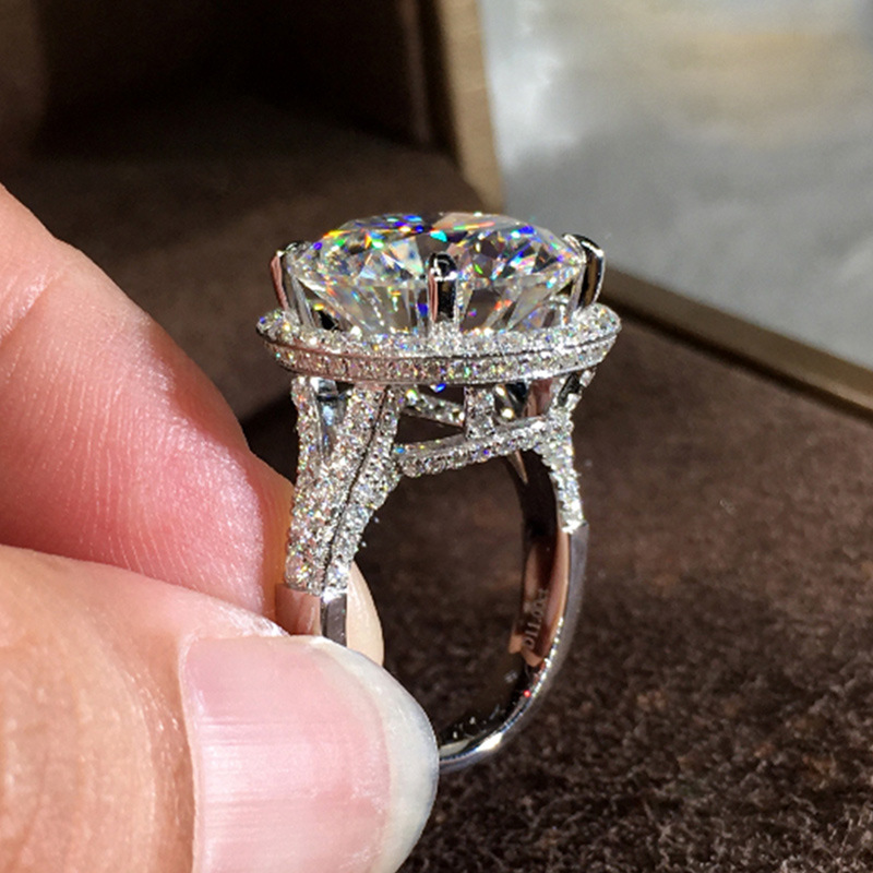 Classic Eight Hearts Eight Arrows Wedding Ring Women's 925 Sterling Silver Full Diamond Zircon Platinum Ring Round Single Stone Ring Luxury Jewel