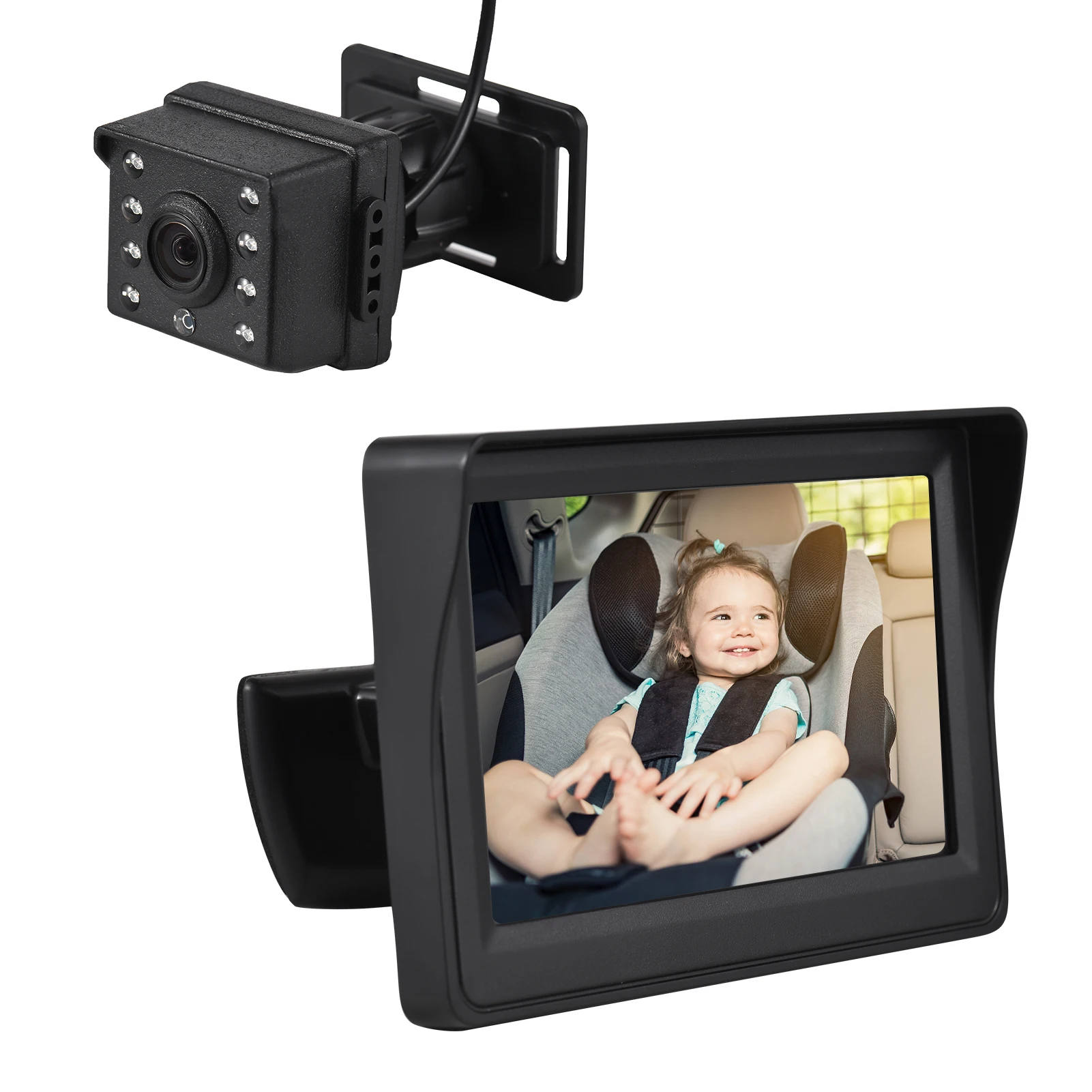 Baby Car Monitor 720P Monitor Camera for Baby Rear Facing Seat 4.3 Inch Car Seat Mirror Display 150° Wide View Night Vision