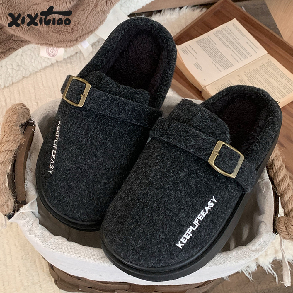 Slipper Fluffy slipper women's flat winter sweet home fashion plus velvet girl home casual fashion platform shoes indoor cotton slippers