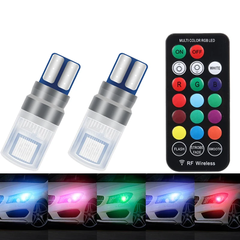New 1set T10 W5w RGB LED Bulb Remote Control 5050 Lamp Car Interior Lighting Reading Wedge Dome Trunk License Plate Light 12V