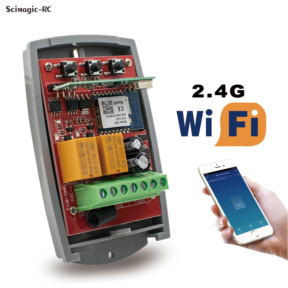 Universal 433MHz Fixed Rolling Code Receiver 2CH WIFI Smart Garage Door Opener 433.92 Gate Controller Tuya App Remote Control