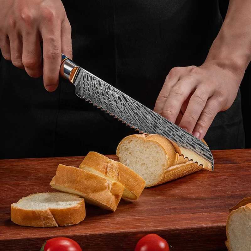Professional Chef Knife Set Damascus Steel Chopper Universal Kitchen Knife Bread Slicer X241102
