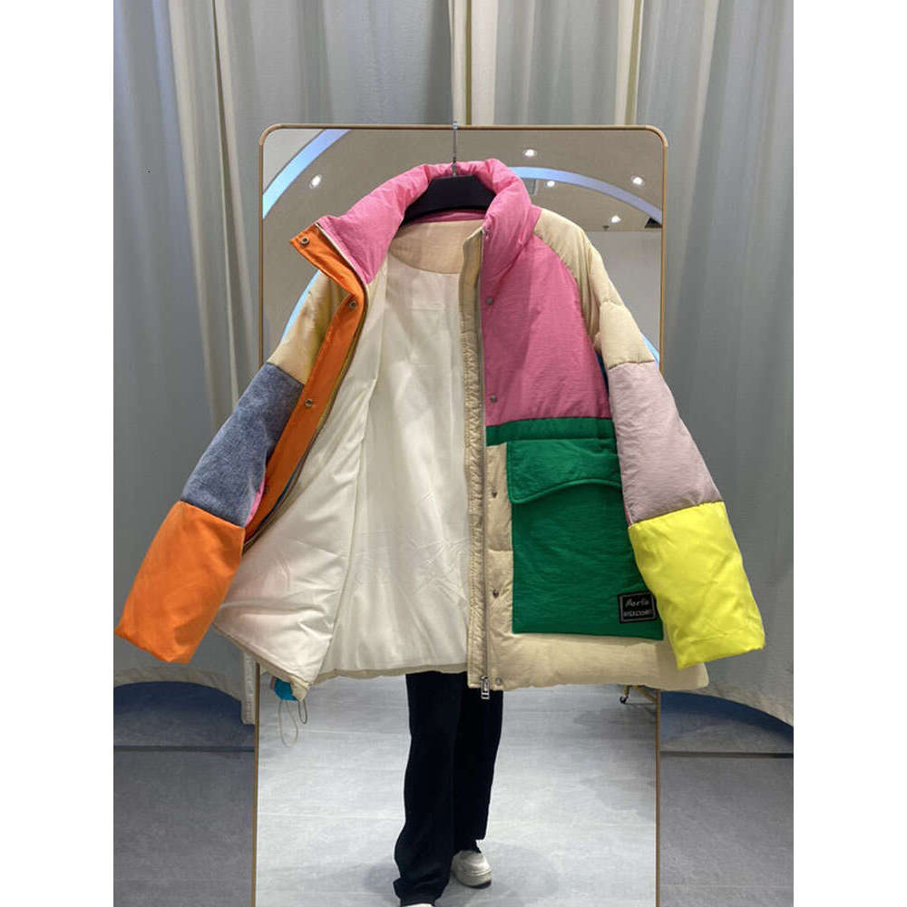 Oversize Denim Spliced Down Jacket Women Large Pockets Winter Coat Zipper Patchwork Puffer Jacket High Quality Windproof Thicken 513