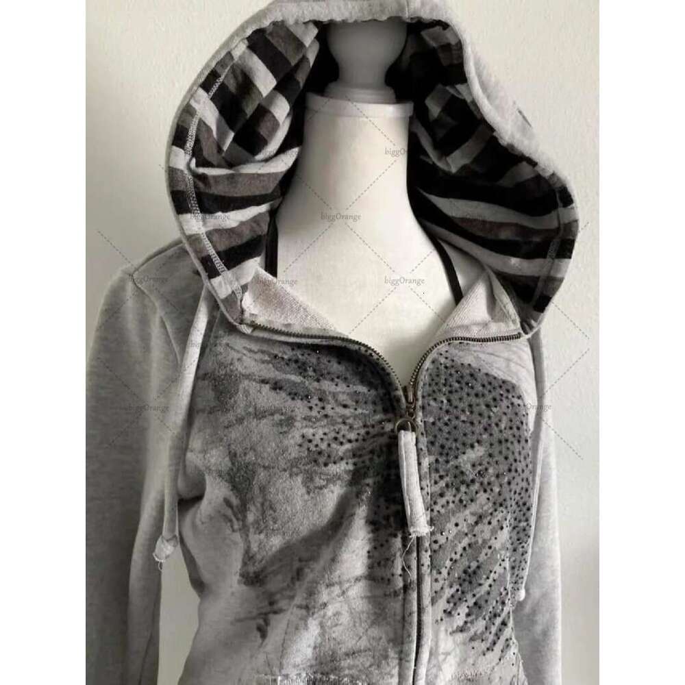 Y2k Haruku Trendy Brand Zipper Hoodie American Retro Striped Oversized Sweatshirt Women Street Casual Loose Versatile Jacket